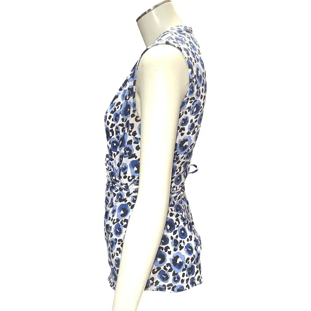 41 Hawthorn Small Blue Black Abstract Leopard Print Wrap Blouse - Picture 3 of 12